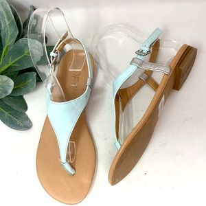 Loft Flat Flip Flop Thong T Strap Slingback Ankle Buckle Size 5M Light Aqua
